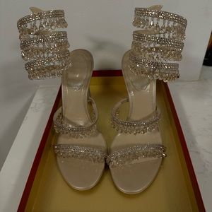 RENÉ CAOVILLA
Chandelier crystal-embellished leather heeled sandals in US 5.5